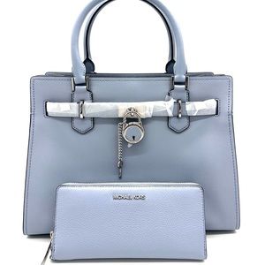 Michael Kors Hamilton Medium Satchel & Large Continental Wallet Wristlet Blue